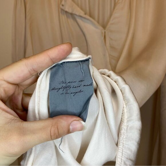 Raquel Allegra | Snap Button V-Neck Long Sleeve Poet Blouse in Ivory Sz 3 Large - Picture 14 of 15